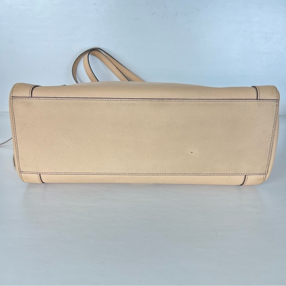 REBECCA MINKOFF Monroe Sand Saffiano Structured Leather Tassel Shoulder Bag Tote - Picture 7 of 16